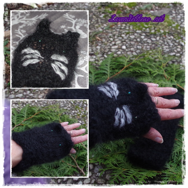 drei Bilder von schwarzen Pulswärmern, zwei mit Hand darin